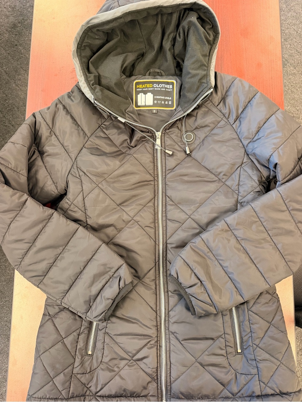 Heated Quilted Hooded Jacket - Charcoal